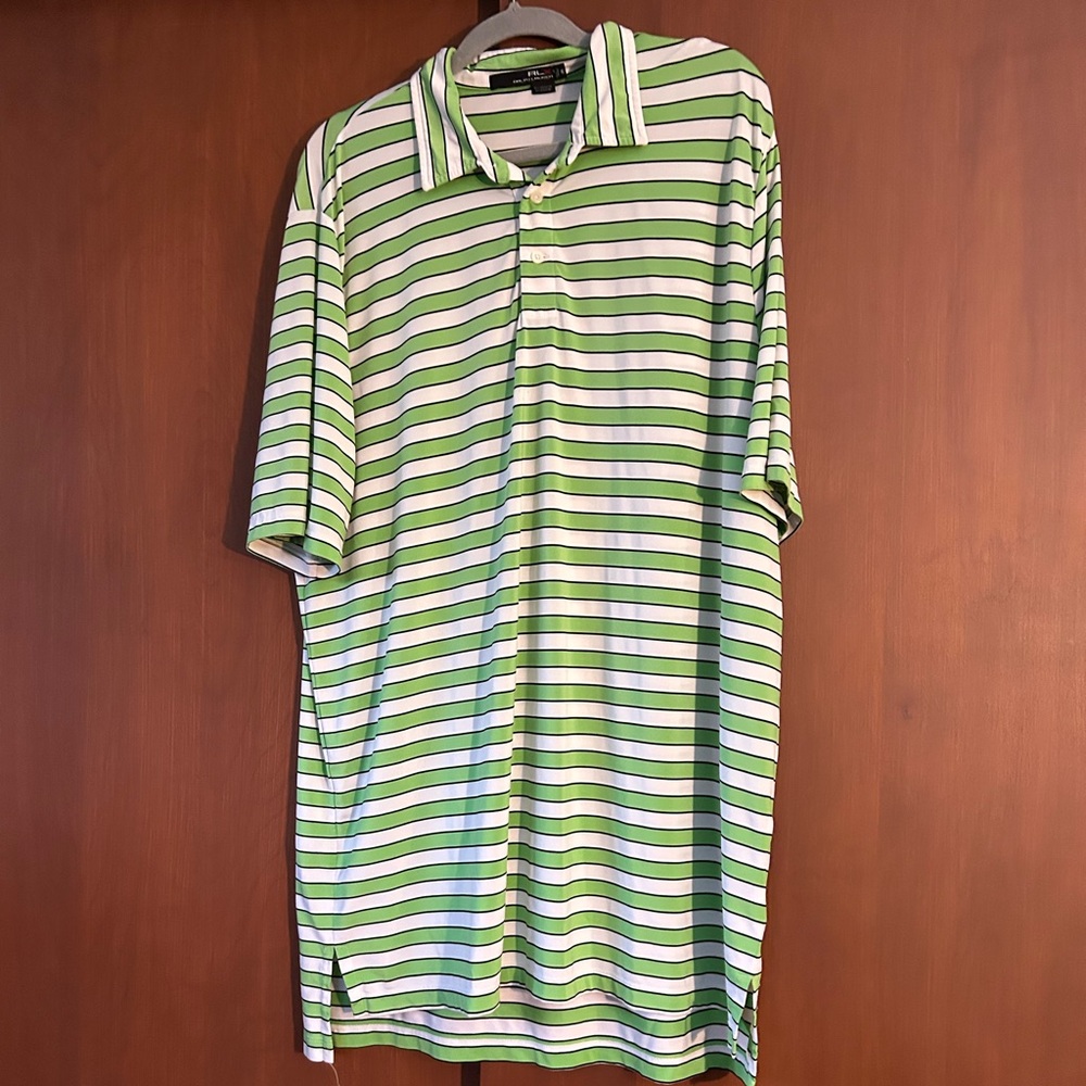 RLX Ralph Lauren Lime and White Striped Polo